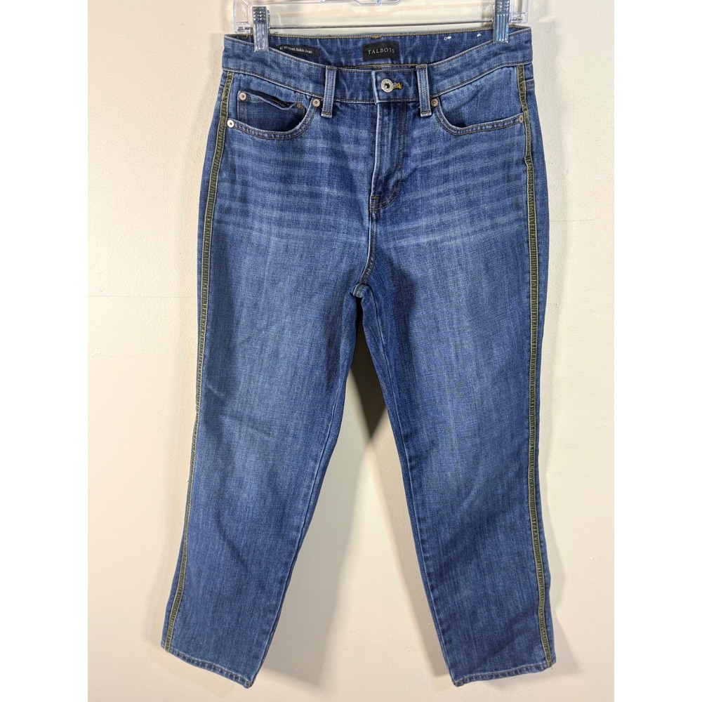 Talbots Modern Ankle‎ Jeans Womens 4 Blue Medium Wash Olive Velvet Stripe